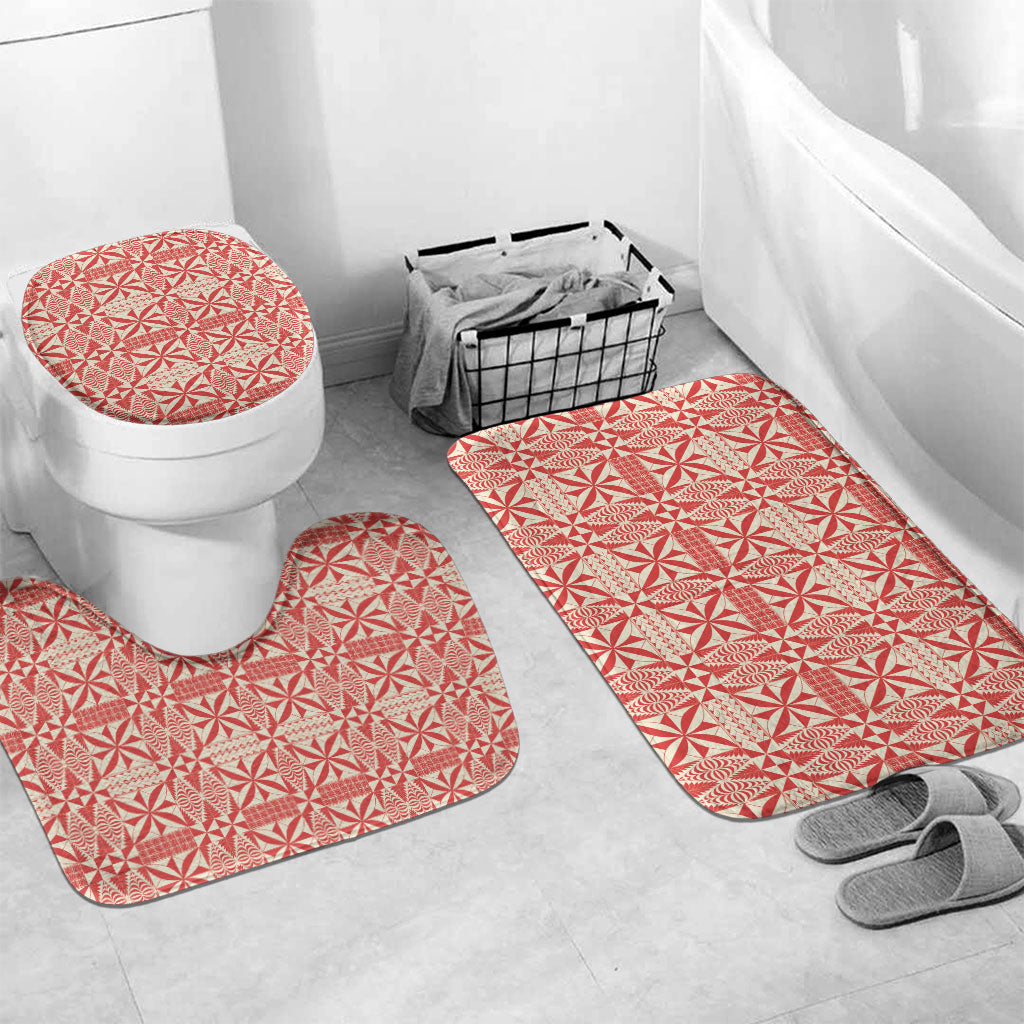 Red Ngatu Pattern Malo e Lelei Tonga Bathroom Set LT14 Mat Set Only (3 pcs) One Size Red - Polynesian Pride