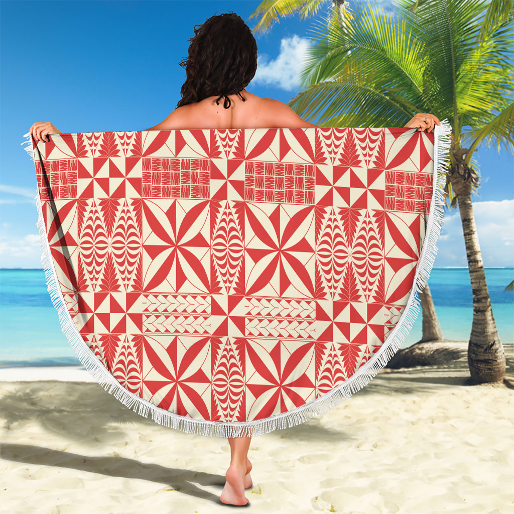 Red Ngatu Pattern Malo e Lelei Tonga Beach Blanket LT14 - Polynesian Pride