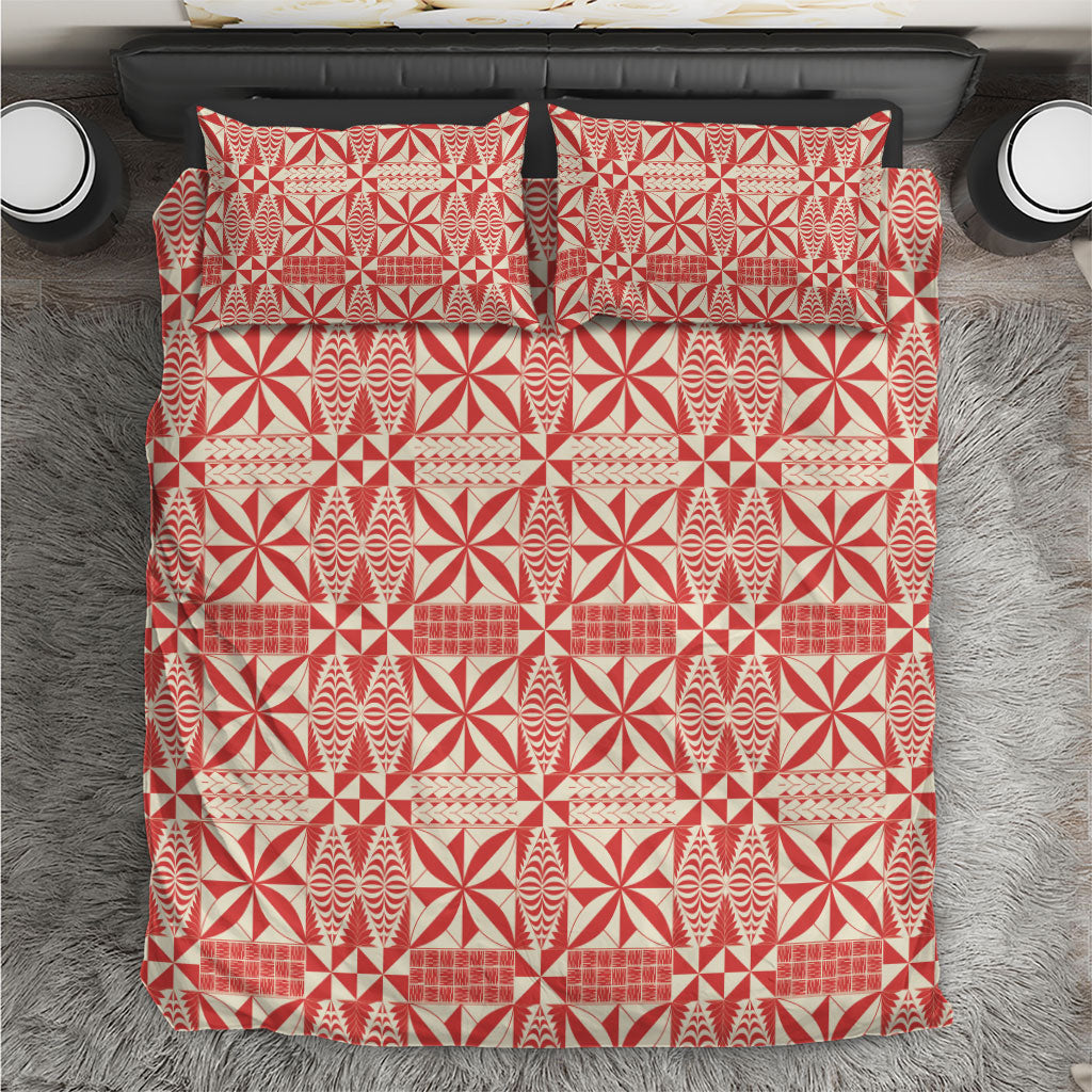 Red Ngatu Pattern Malo e Lelei Tonga Bedding Set LT14 Red - Polynesian Pride