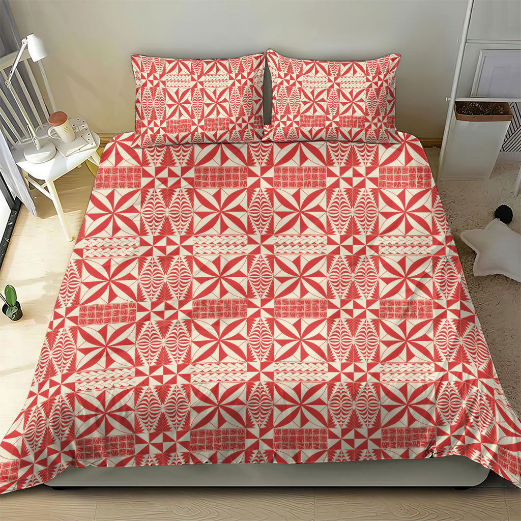 Red Ngatu Pattern Malo e Lelei Tonga Bedding Set LT14 - Polynesian Pride
