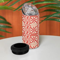 Red Ngatu Pattern Malo e Lelei Tonga 4 in 1 Can Cooler Tumbler LT14 - Polynesian Pride