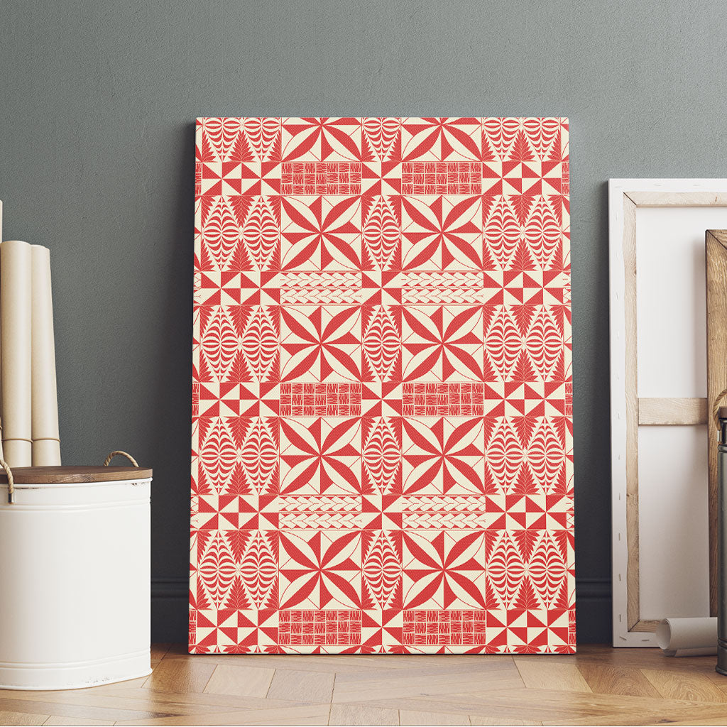 Red Ngatu Pattern Malo e Lelei Tonga Canvas Wall Art LT14 - Polynesian Pride