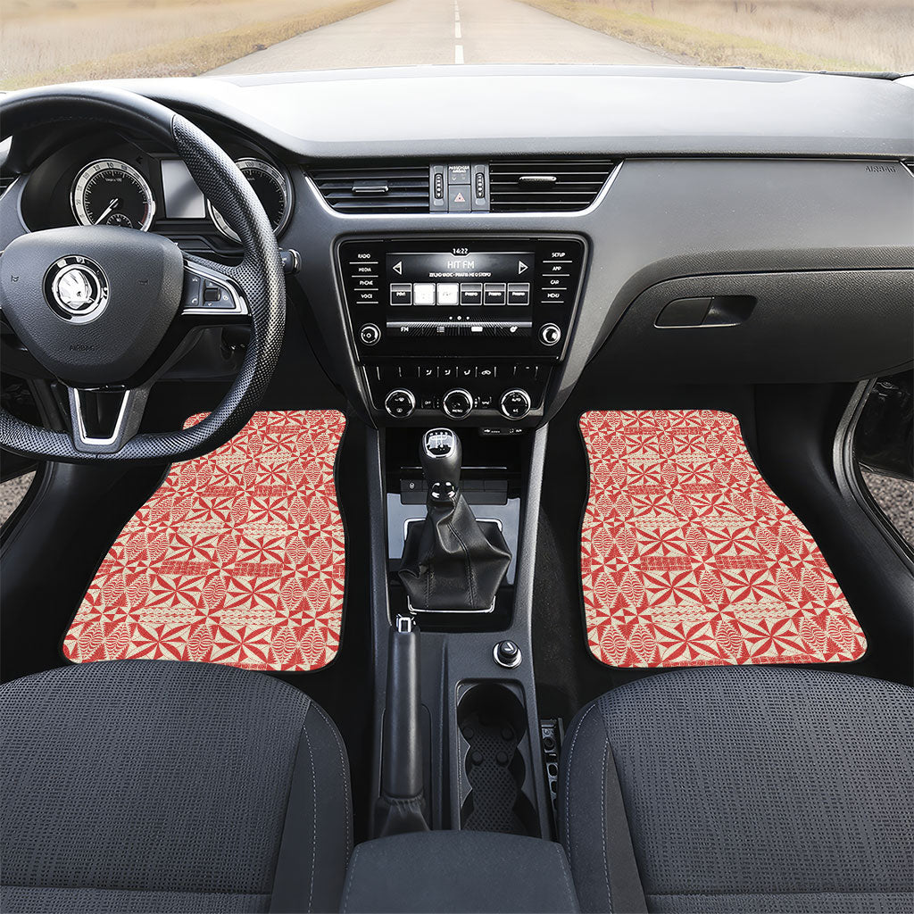 Red Ngatu Pattern Malo e Lelei Tonga Car Mats LT14 Set 2pcs - Front Red - Polynesian Pride