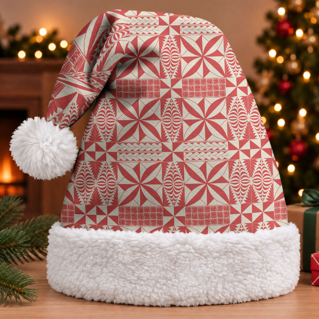 Red Ngatu Pattern Malo e Lelei Tonga Christmas Santa Hat