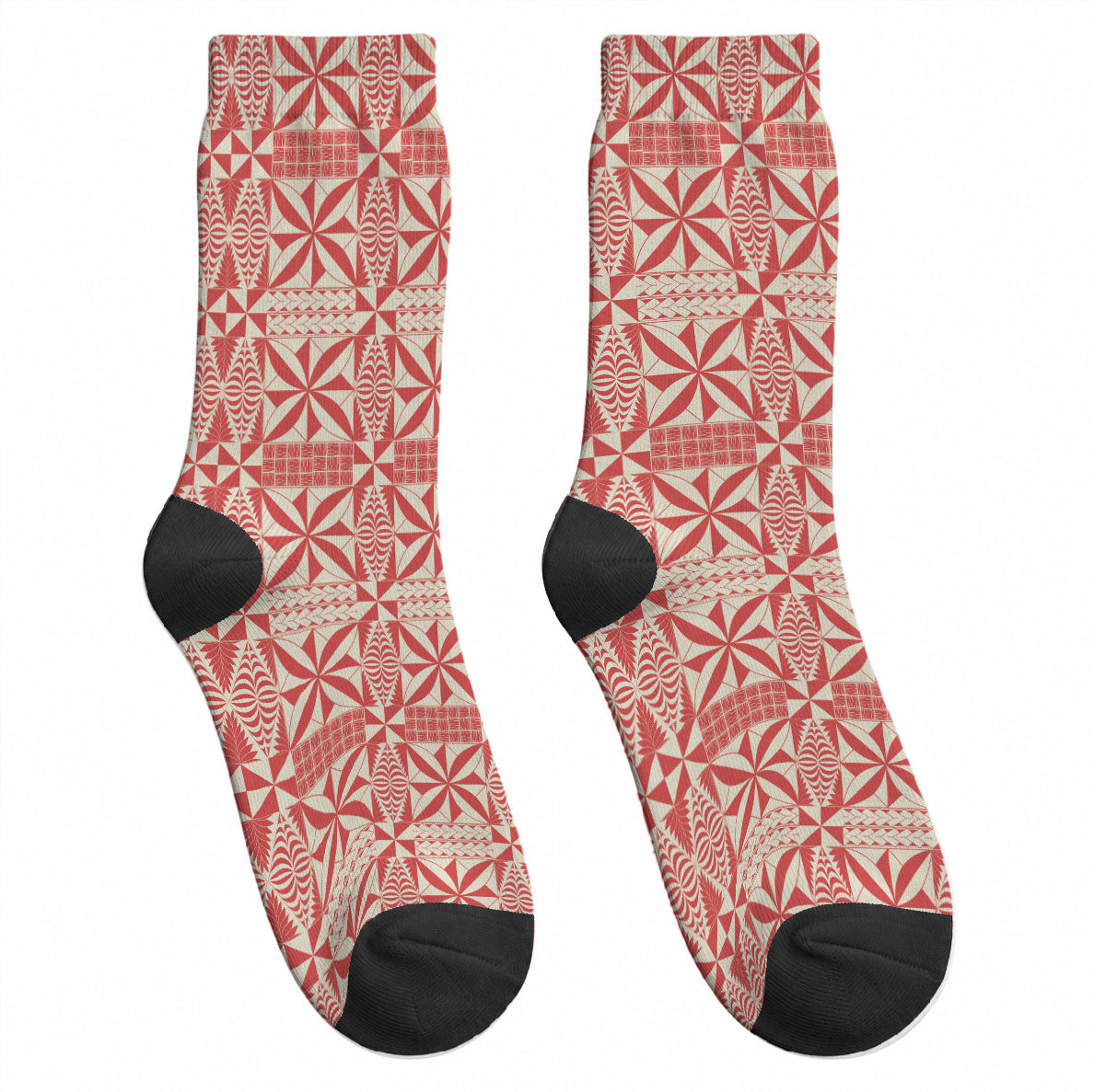 Red Ngatu Pattern Malo e Lelei Tonga Crew Socks LT14 - Polynesian Pride