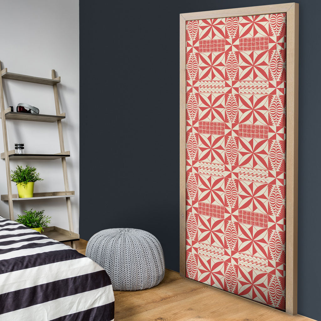 Red Ngatu Pattern Malo e Lelei Tonga Door Cover LT14 - Polynesian Pride