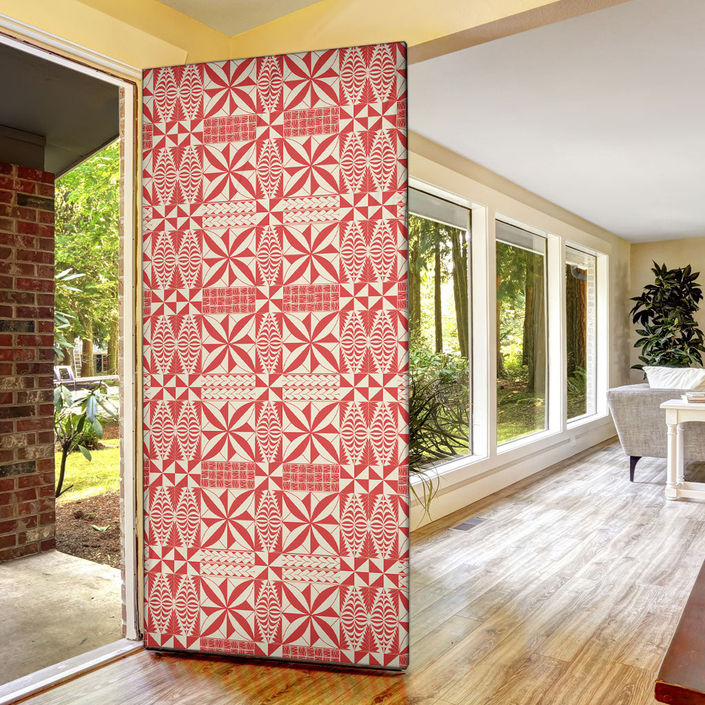Red Ngatu Pattern Malo e Lelei Tonga Door Cover LT14 - Polynesian Pride