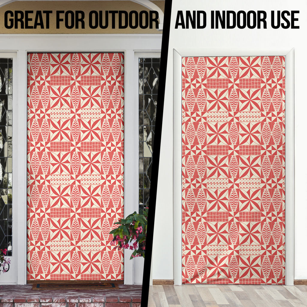 Red Ngatu Pattern Malo e Lelei Tonga Door Cover LT14 - Polynesian Pride