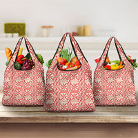 Red Ngatu Pattern Malo e Lelei Tonga Grocery Bag LT14 3-pack One Size Red - Polynesian Pride