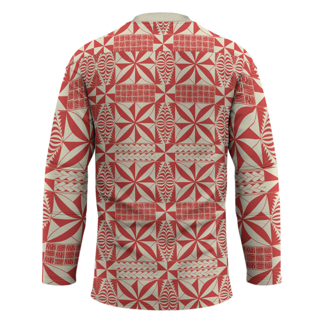 Red Ngatu Pattern Malo e Lelei Tonga Hockey Jersey LT14 - Polynesian Pride