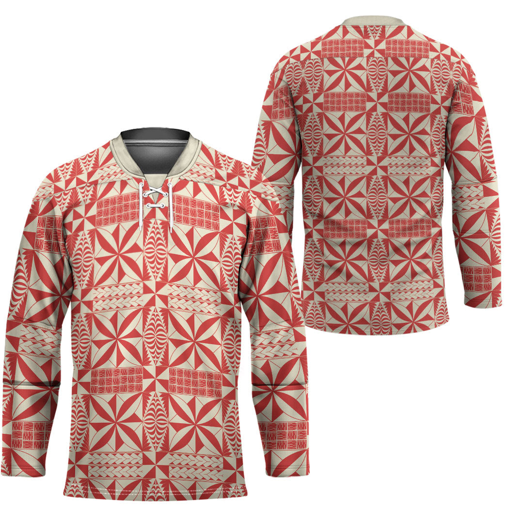 Red Ngatu Pattern Malo e Lelei Tonga Hockey Jersey LT14 - Polynesian Pride