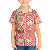 Red Ngatu Pattern Malo e Lelei Tonga Kid Hawaiian Shirt LT14 Kid Red - Polynesian Pride