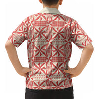 Red Ngatu Pattern Malo e Lelei Tonga Kid Hawaiian Shirt LT14 - Polynesian Pride