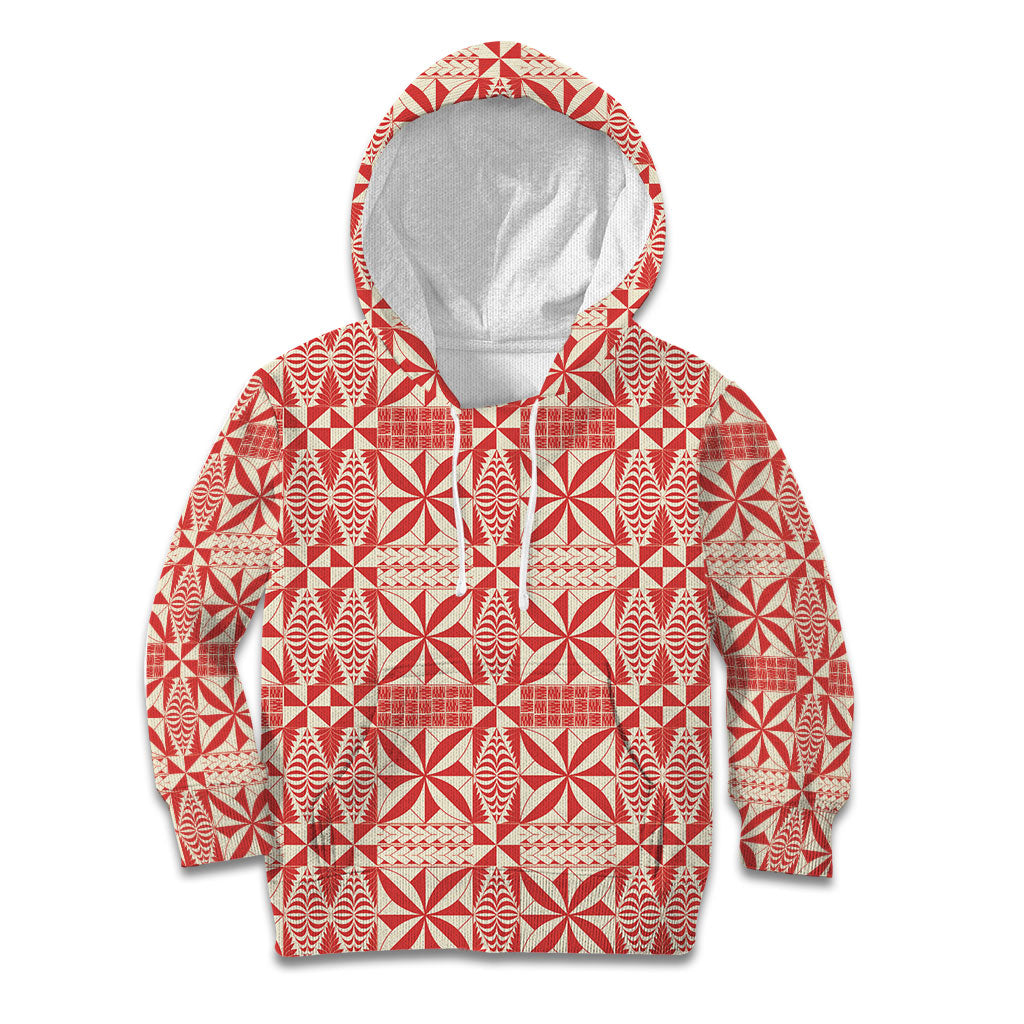 Red Ngatu Pattern Malo e Lelei Tonga Kid Hoodie LT14 Hoodie Red - Polynesian Pride