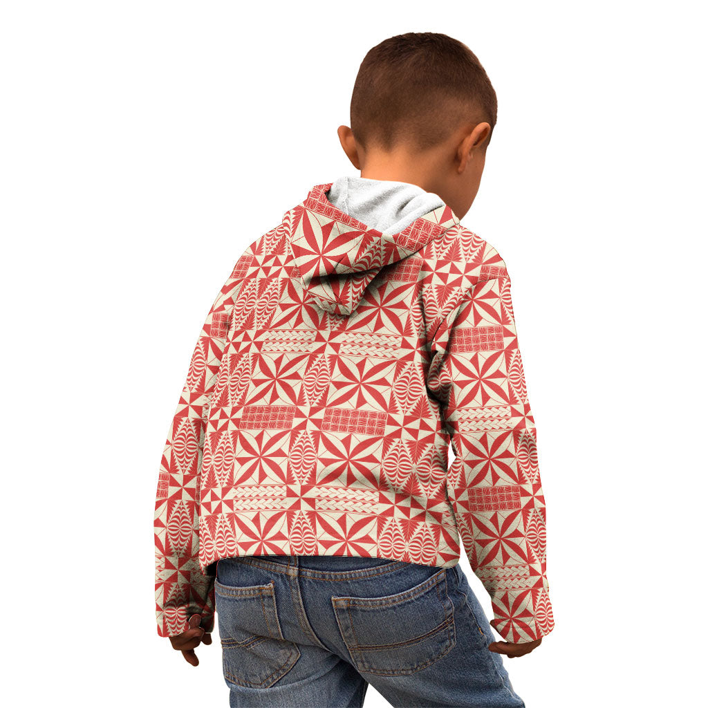Red Ngatu Pattern Malo e Lelei Tonga Kid Hoodie LT14 - Polynesian Pride