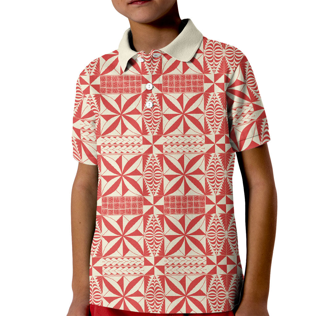 Red Ngatu Pattern Malo e Lelei Tonga Kid Polo Shirt LT14 Kid Red - Polynesian Pride