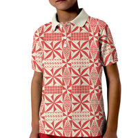 Red Ngatu Pattern Malo e Lelei Tonga Kid Polo Shirt LT14 Kid Red - Polynesian Pride