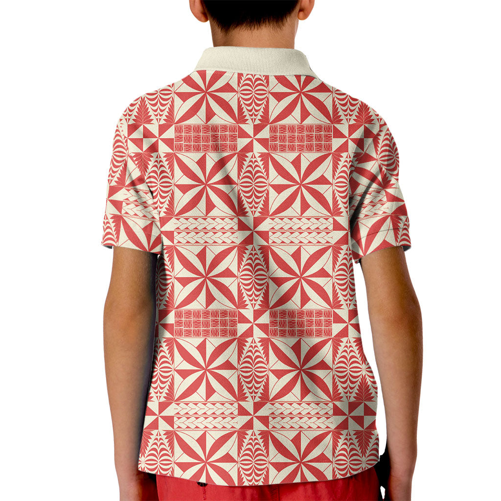 Red Ngatu Pattern Malo e Lelei Tonga Kid Polo Shirt LT14 - Polynesian Pride