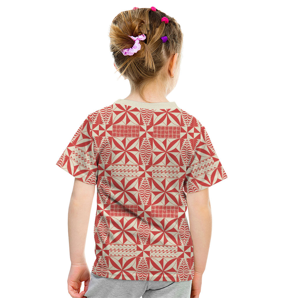 Red Ngatu Pattern Malo e Lelei Tonga Kid T Shirt LT14 - Polynesian Pride