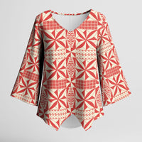 Red Ngatu Pattern Malo e Lelei Tonga Kimono Sleeve Blouse LT14 Female Red - Polynesian Pride
