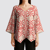 Red Ngatu Pattern Malo e Lelei Tonga Kimono Sleeve Blouse LT14 - Polynesian Pride