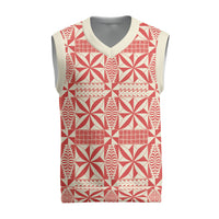 Red Ngatu Pattern Malo e Lelei Tonga Christmas Knitted V-Neck Vest LT14 Red - Polynesian Pride