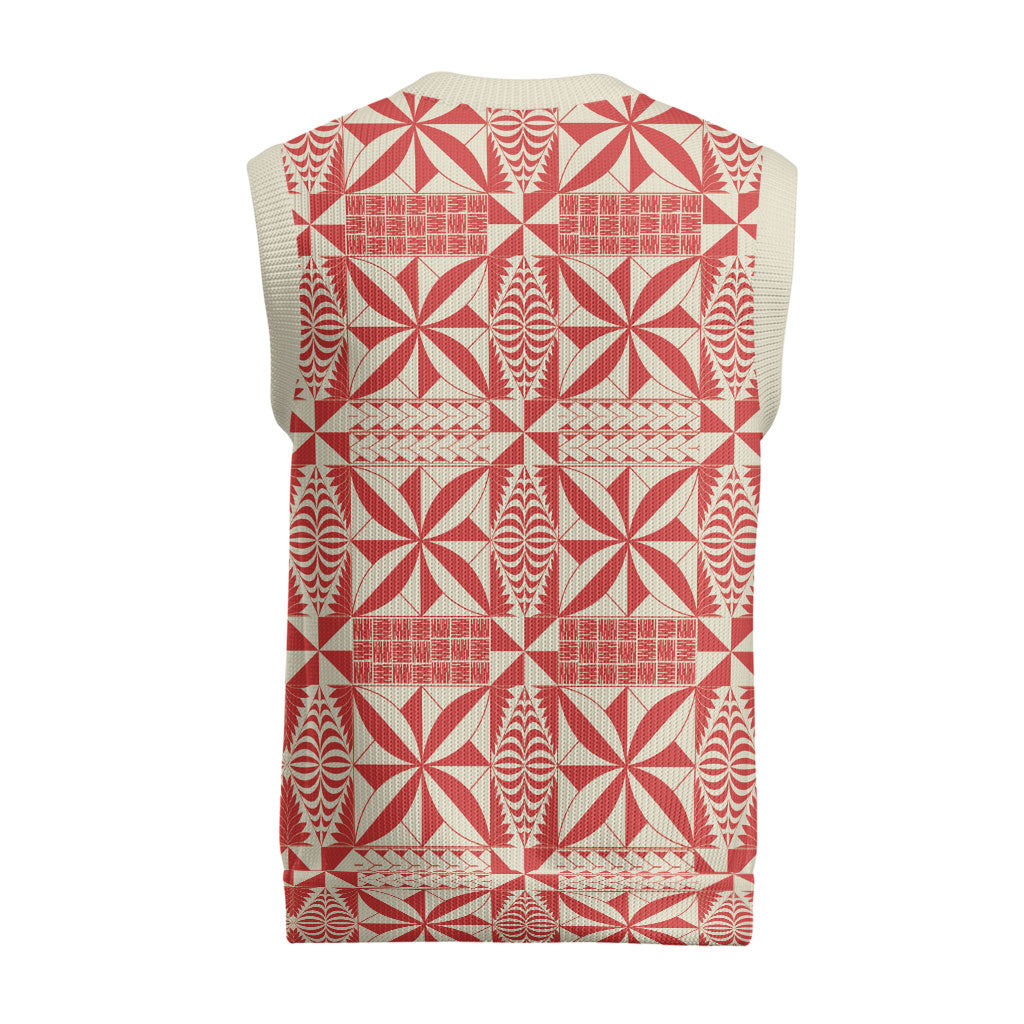 Red Ngatu Pattern Malo e Lelei Tonga Christmas Knitted V-Neck Vest LT14 - Polynesian Pride
