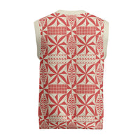 Red Ngatu Pattern Malo e Lelei Tonga Christmas Knitted V-Neck Vest LT14 - Polynesian Pride