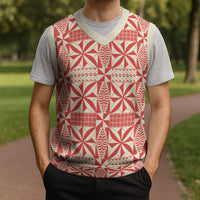 Red Ngatu Pattern Malo e Lelei Tonga Christmas Knitted V-Neck Vest LT14 - Polynesian Pride