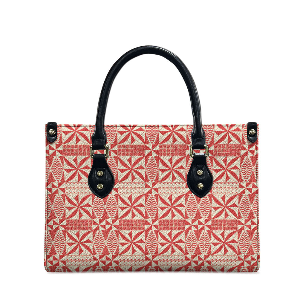 Red Ngatu Pattern Malo e Lelei Tonga Leather Bag LT14 - Polynesian Pride
