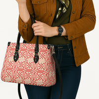 Red Ngatu Pattern Malo e Lelei Tonga Leather Bag LT14 - Polynesian Pride