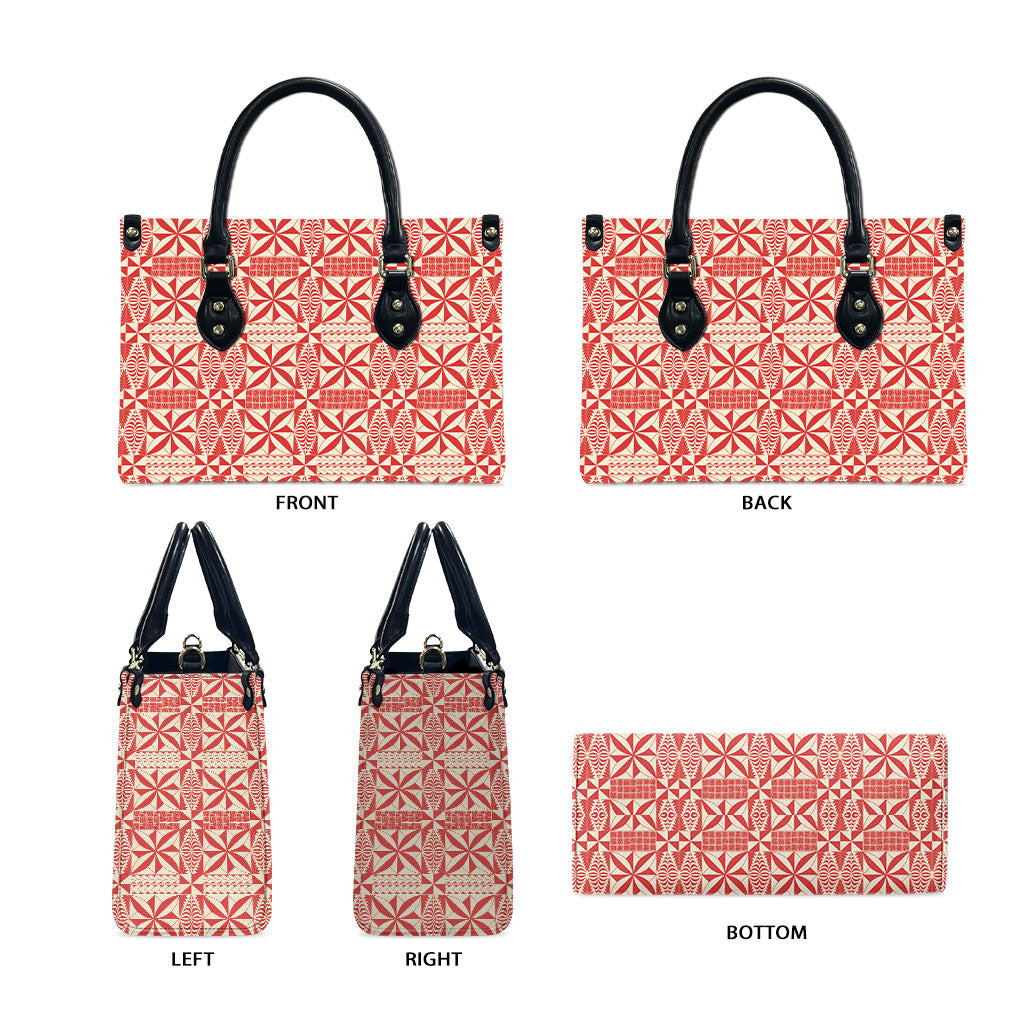 Red Ngatu Pattern Malo e Lelei Tonga Leather Bag LT14 - Polynesian Pride