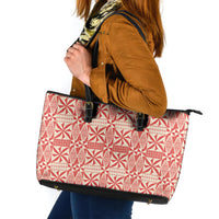Red Ngatu Pattern Malo e Lelei Tonga Leather Tote Bag LT14 Red - Polynesian Pride