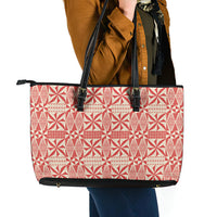 Red Ngatu Pattern Malo e Lelei Tonga Leather Tote Bag LT14 - Polynesian Pride