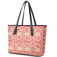 Red Ngatu Pattern Malo e Lelei Tonga Leather Tote Bag LT14 - Polynesian Pride