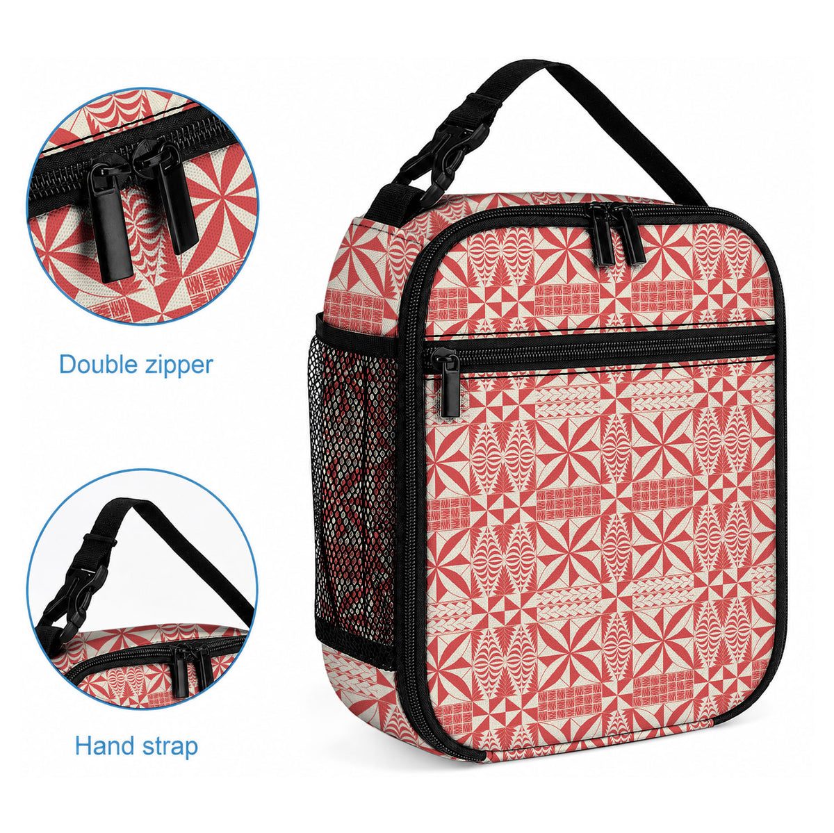Red Ngatu Pattern Malo e Lelei Tonga Lunch Bag LT14 - Polynesian Pride