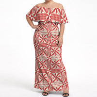 Red Ngatu Pattern Malo e Lelei Tonga Off Shoulder Maxi Dress LT14 Women Red - Polynesian Pride