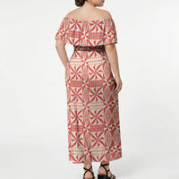 Red Ngatu Pattern Malo e Lelei Tonga Off Shoulder Maxi Dress LT14 - Polynesian Pride