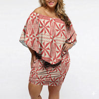 Red Ngatu Pattern Malo e Lelei Tonga Off Shoulder Short Dress LT14 Women Red - Polynesian Pride