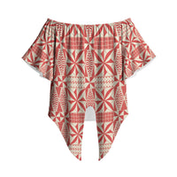 Red Ngatu Pattern Malo e Lelei Tonga Off Shoulder Wrap Waist Top LT14 - Polynesian Pride
