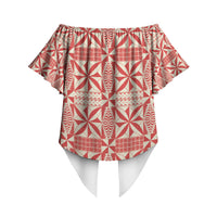 Red Ngatu Pattern Malo e Lelei Tonga Off Shoulder Wrap Waist Top LT14 - Polynesian Pride