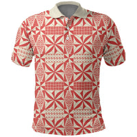 Red Ngatu Pattern Malo e Lelei Tonga Polo Shirt LT14 Red - Polynesian Pride