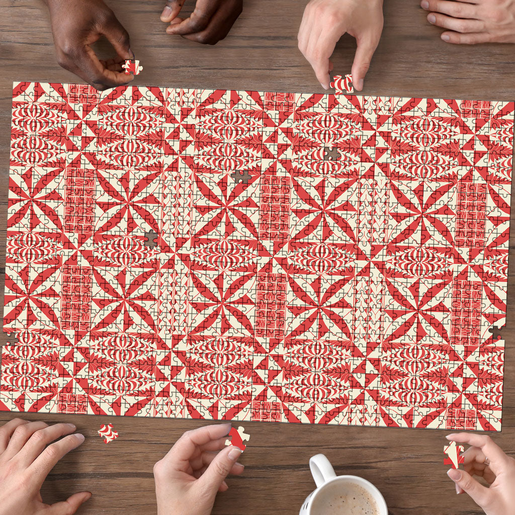 Red Ngatu Pattern Malo e Lelei Tonga Puzzle LT14 - Polynesian Pride