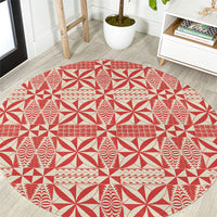 Red Ngatu Pattern Malo e Lelei Tonga Round Carpet LT14 Red - Polynesian Pride