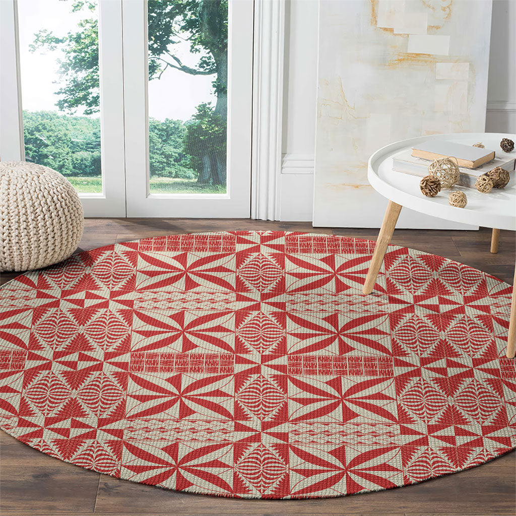 Red Ngatu Pattern Malo e Lelei Tonga Round Carpet LT14 - Polynesian Pride