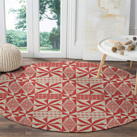 Red Ngatu Pattern Malo e Lelei Tonga Round Carpet LT14 - Polynesian Pride
