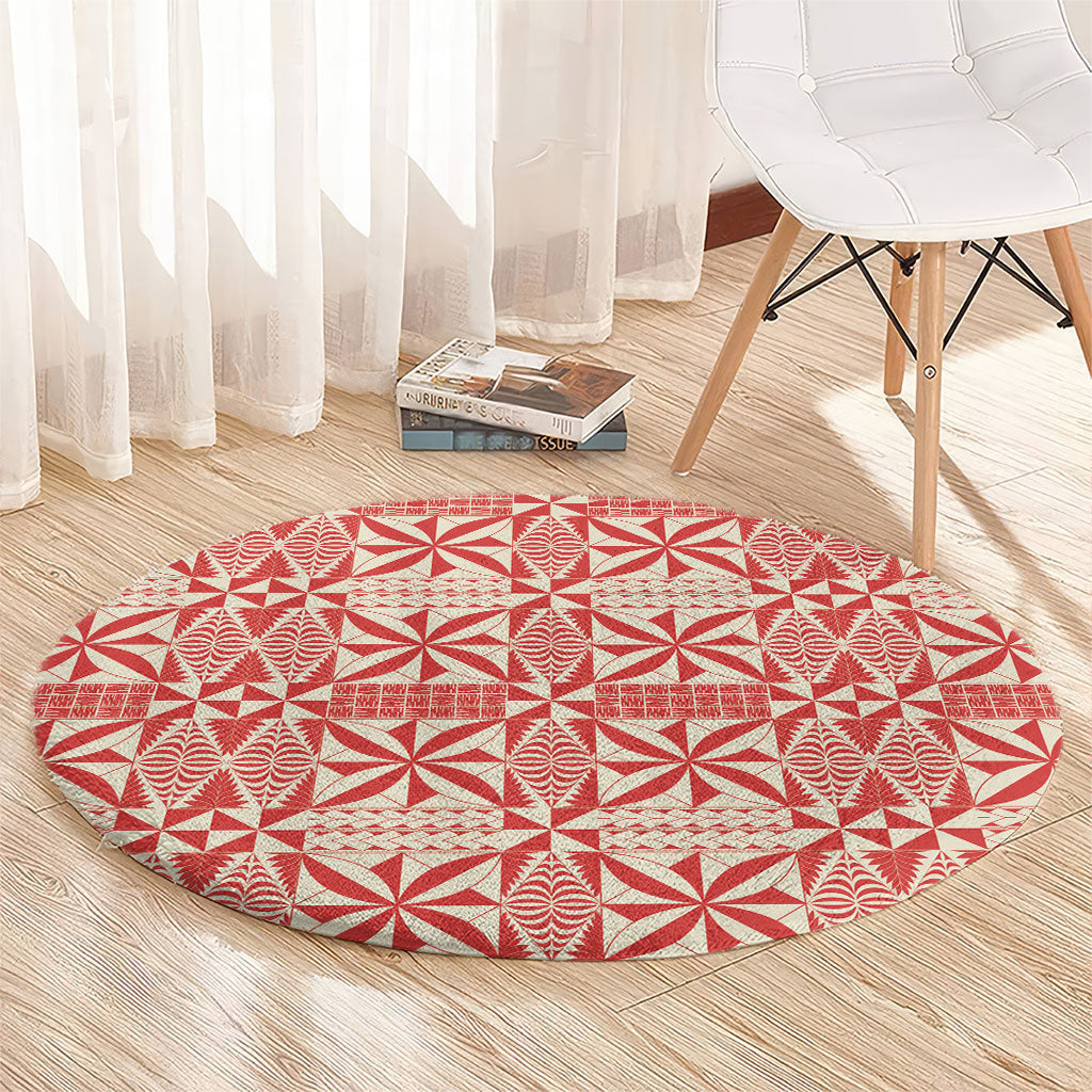 Red Ngatu Pattern Malo e Lelei Tonga Round Carpet LT14 - Polynesian Pride