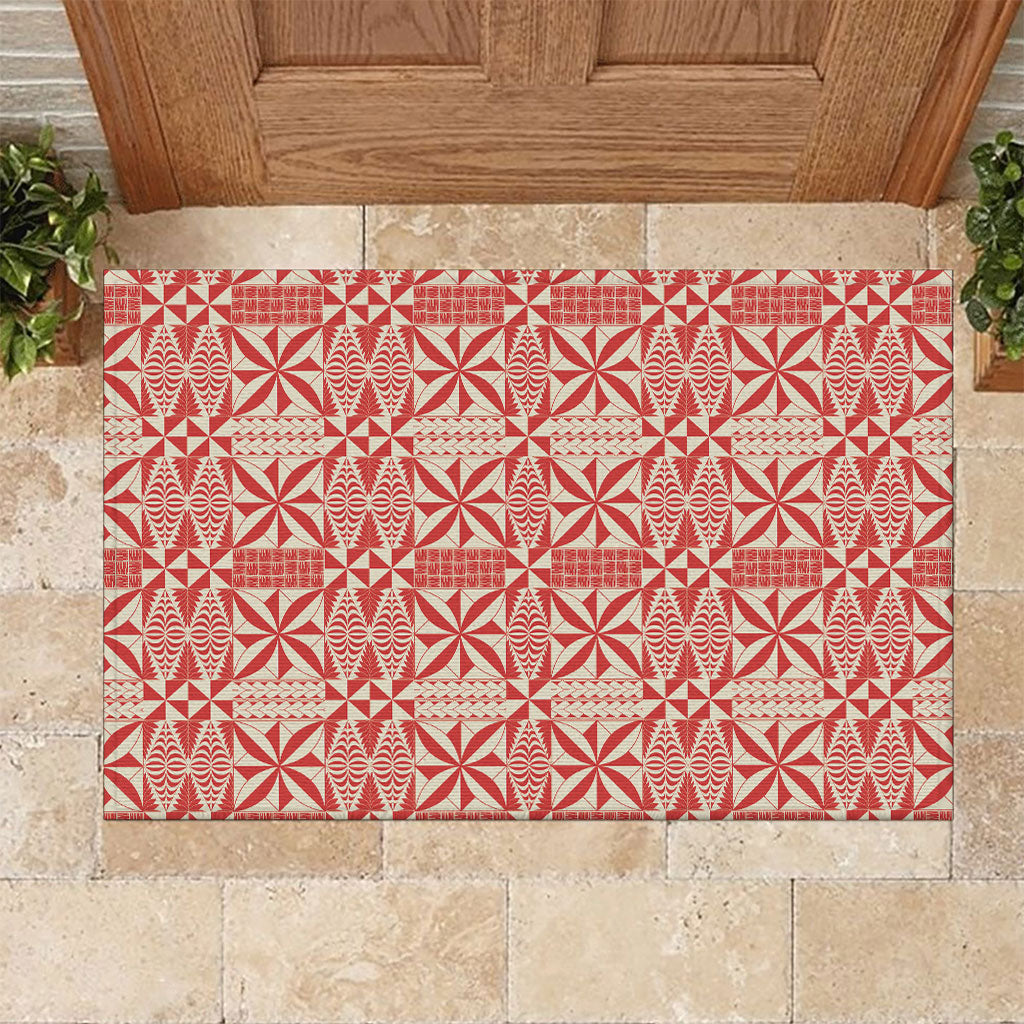 Red Ngatu Pattern Malo e Lelei Tonga Rubber Doormat LT14 Red - Polynesian Pride