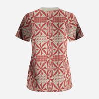 Red Ngatu Pattern Malo e Lelei Tonga Scrub Top LT14 - Polynesian Pride