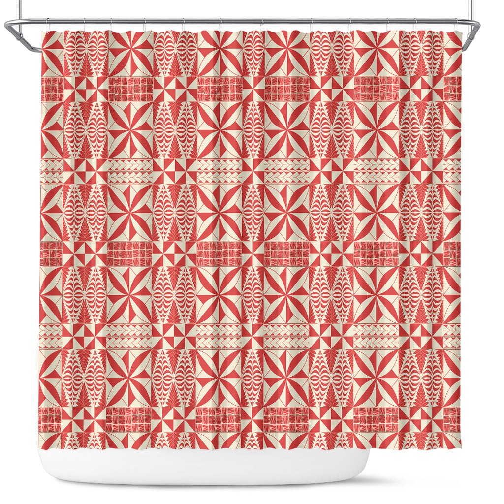 Red Ngatu Pattern Malo e Lelei Tonga Shower Curtain LT14 Red - Polynesian Pride
